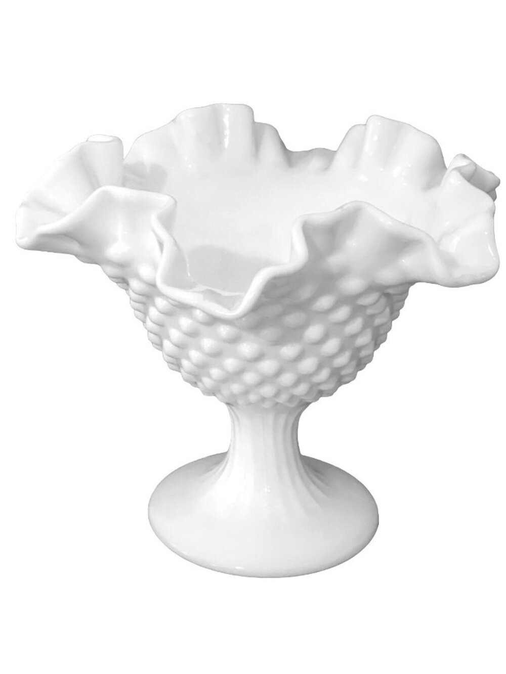 Vintage Fenton MCM White Milk Glass Candlebowl Candle Holder Hobnail Pedestal